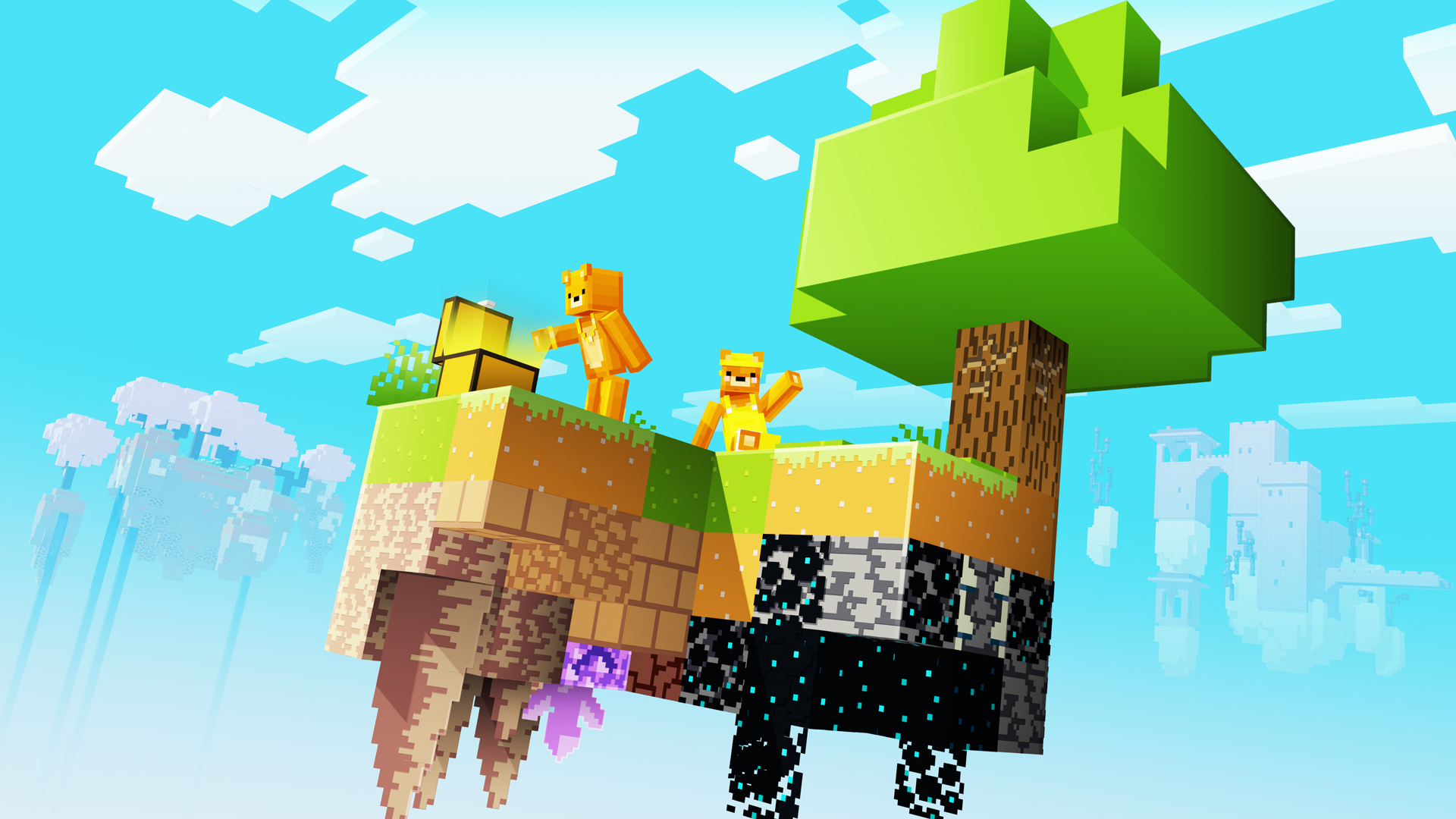 Before and after Original Skyblock marketing art, After