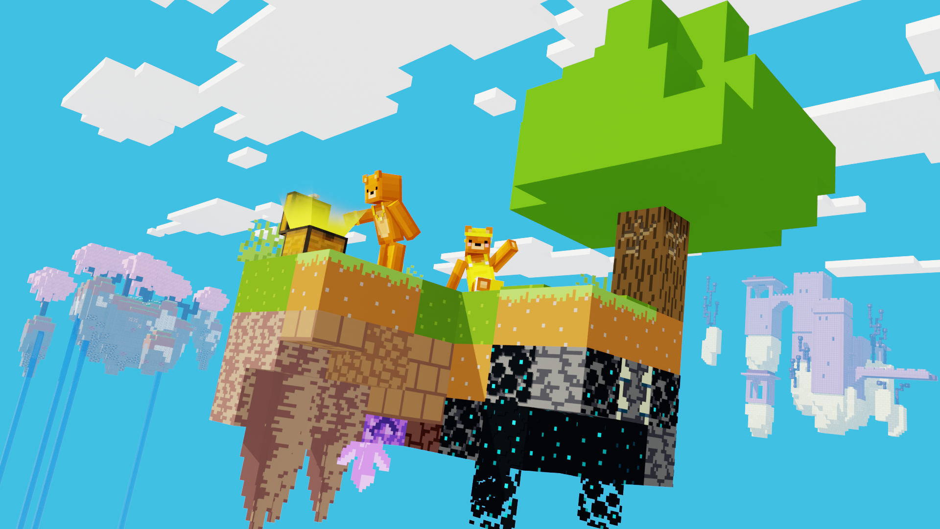 Before and after Original Skyblock marketing art, Before